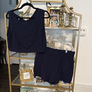 Navy Blue Tank Top and Shorts Set